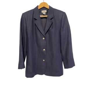 L.L Bean blue linen blazer collared solid lined 3 buttons pockets Size 10p